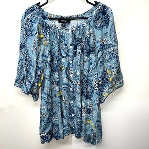 Karen Kane Blue Printed 2x Blouse